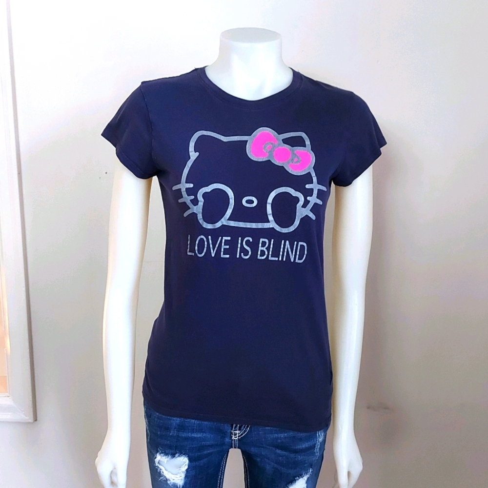 Hello Kitty T Shirt 100% Cotton Navy & Pink Bow